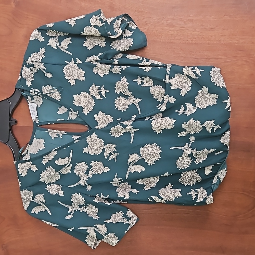 Green floral blouse